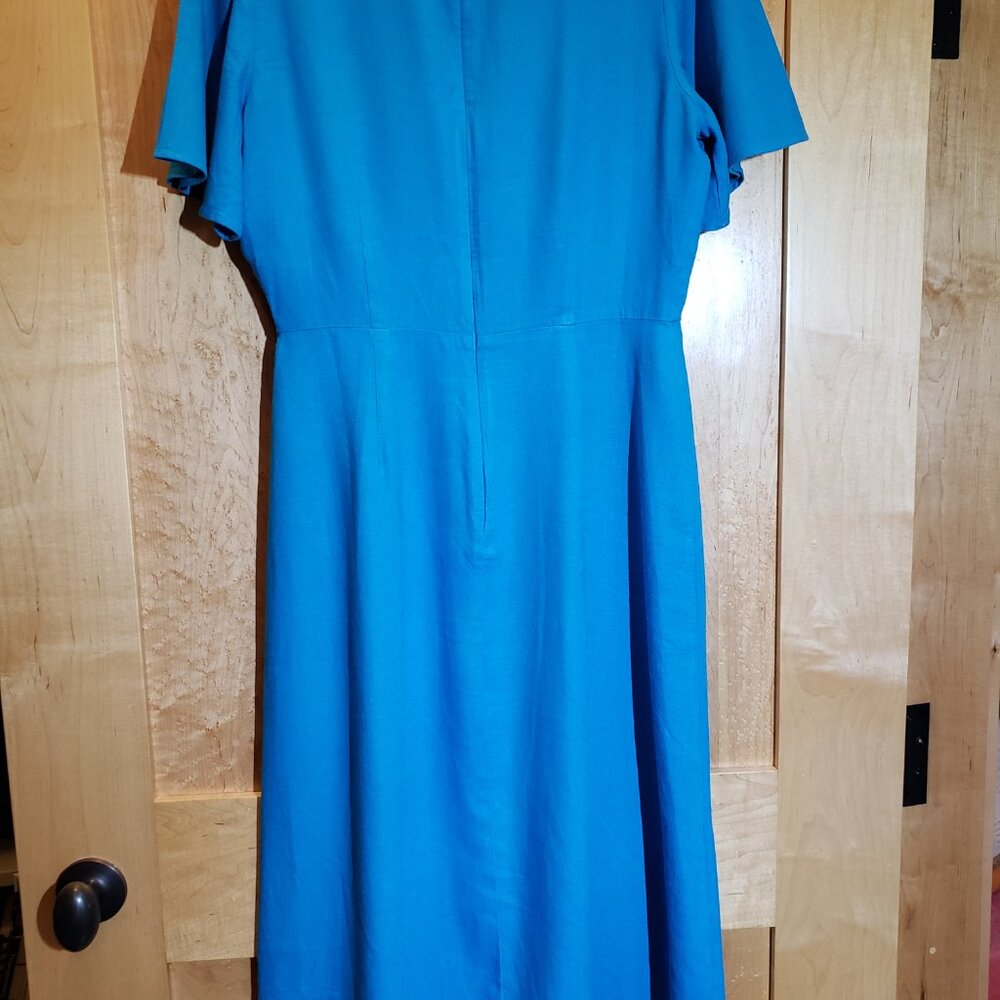 🌞Loft Outlet Blue Teal Linen Blend Midi Dress Size 6🌞 - Picture 7 of 10
